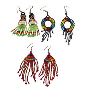 Mexican Beaded Earrings  Bundle 3 Handmade Chaquira Jewelry Artisan Boho NEW